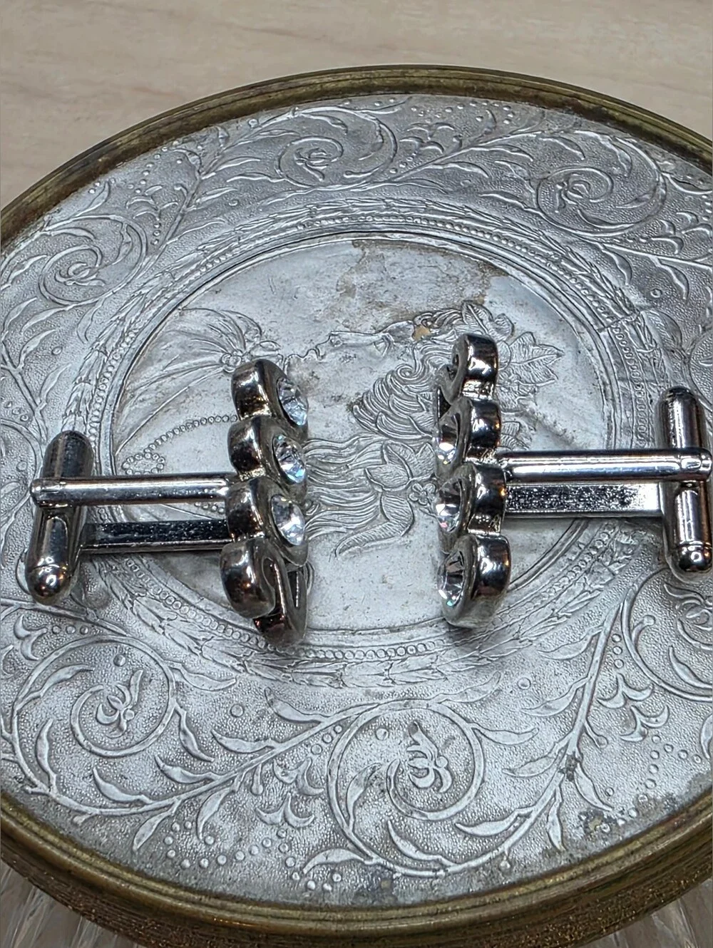 Vintage Y2K Millennium 2000 Silver Tone Rhinestone Cufflinks